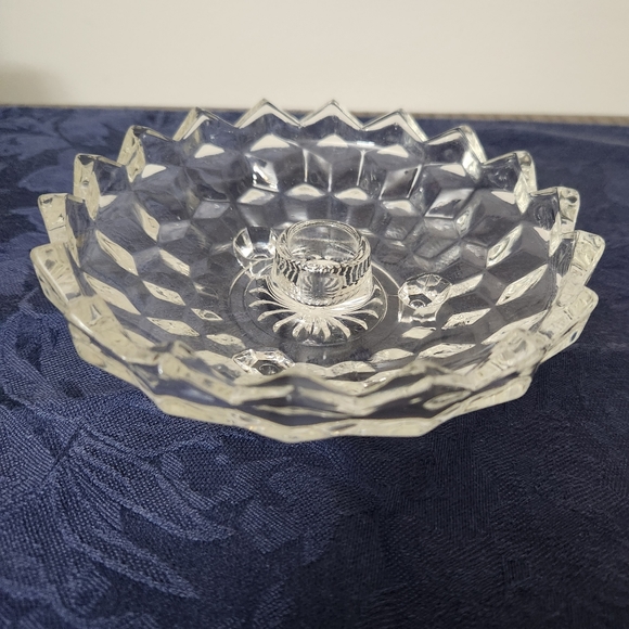 Vintage Clear Glass Candle Holder Bowl Footed Decor Fostoria American Cubist - Picture 2 of 5